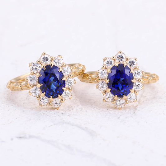 Royal Blue Sapphire and Orange Blossoms Ring