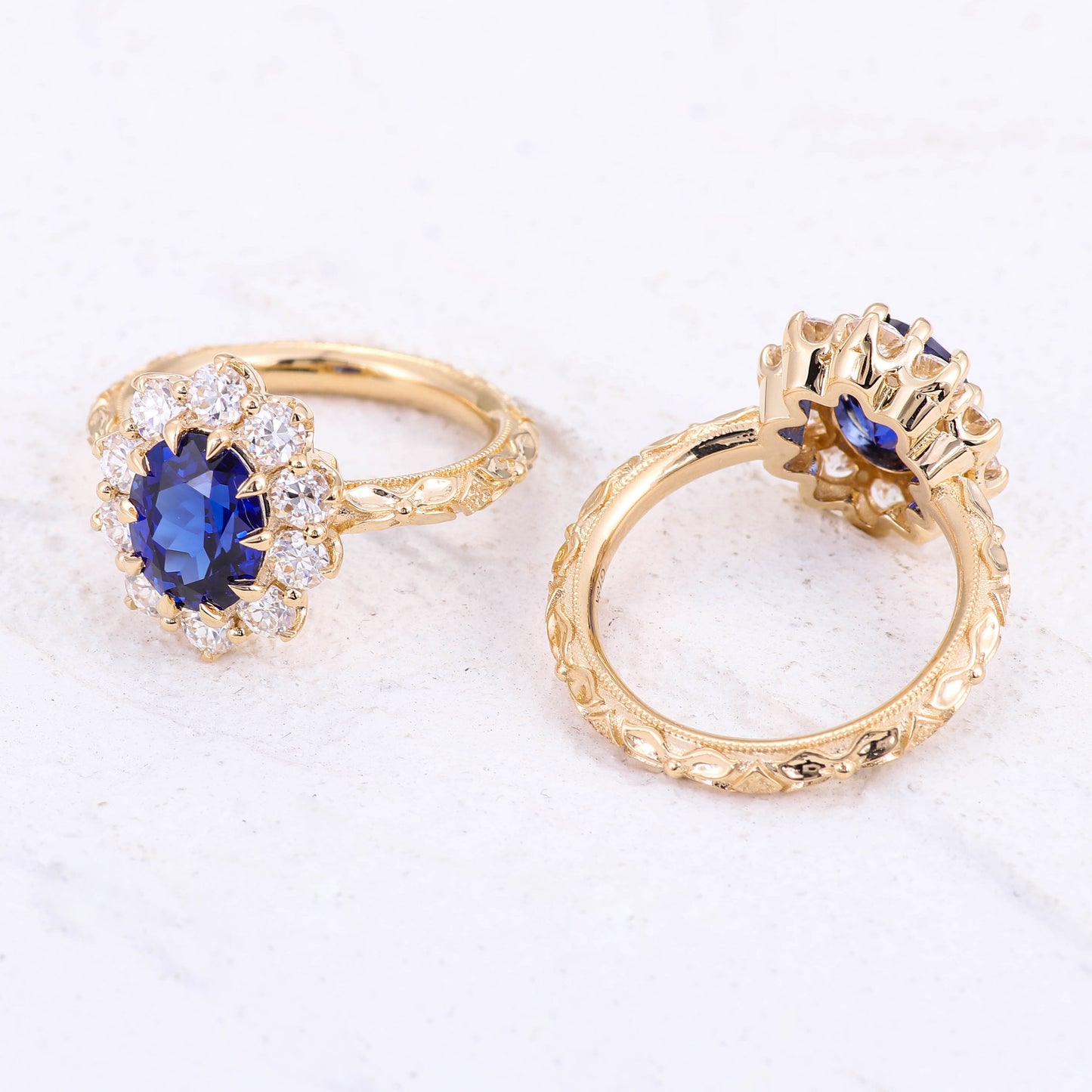 Royal Blue Sapphire and Orange Blossoms Ring