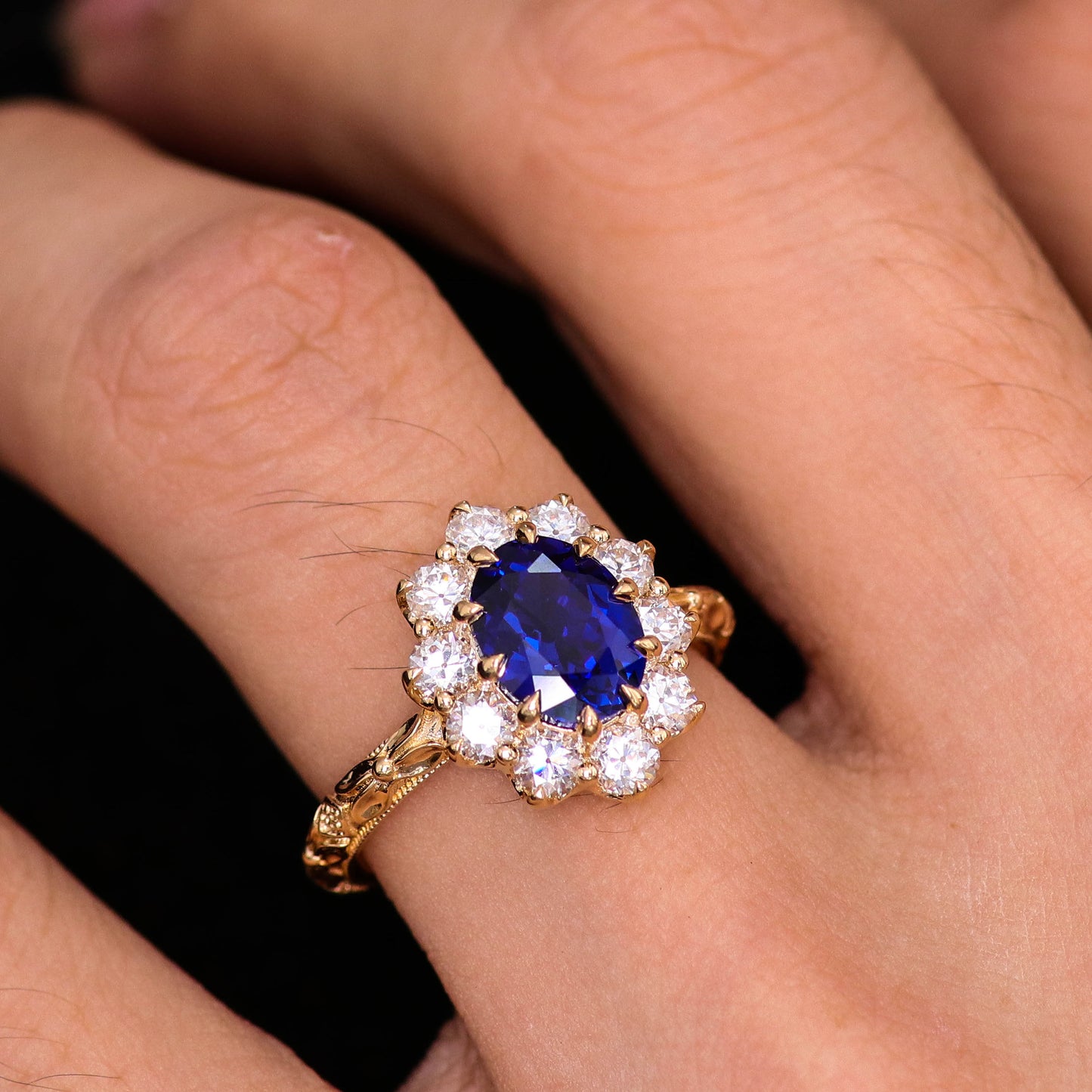 Royal Blue Sapphire and Orange Blossoms Ring