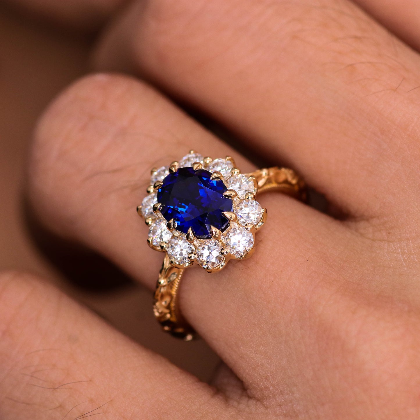 Royal Blue Sapphire and Orange Blossoms Ring