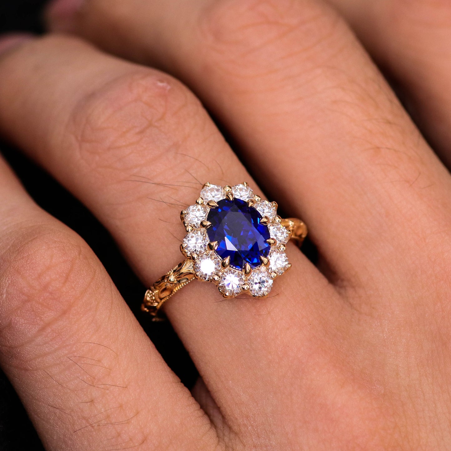 Royal Blue Sapphire and Orange Blossoms Ring