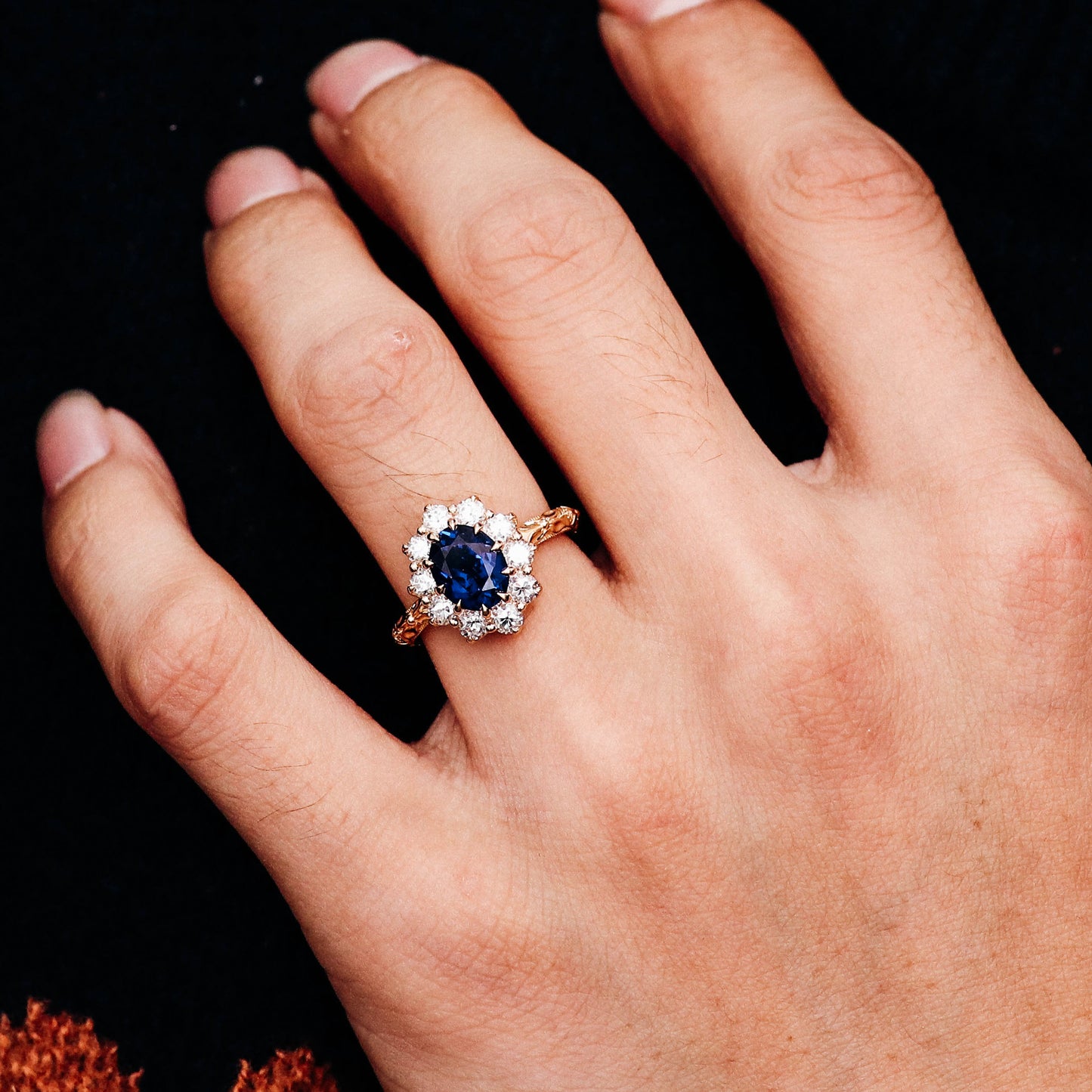 Royal Blue Sapphire and Orange Blossoms Ring